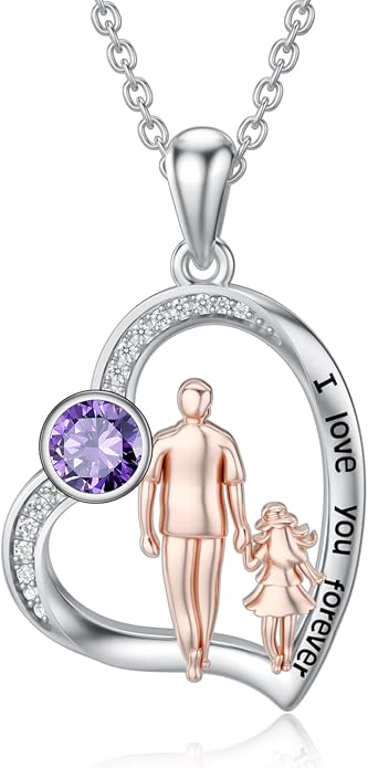 PROESS S925 Sterling Silver Daughter Heart Pendant Necklace from Dad Mom I Love You Forever Jewelry