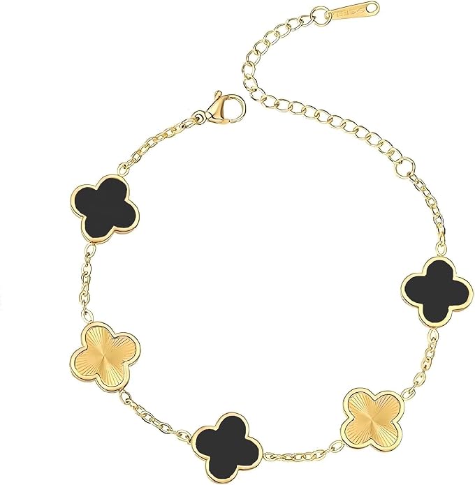 18K gold-plated mother of pearl enamel, adjustable clover lucky bracelet for women/New Year gift/Valentine's Day gift