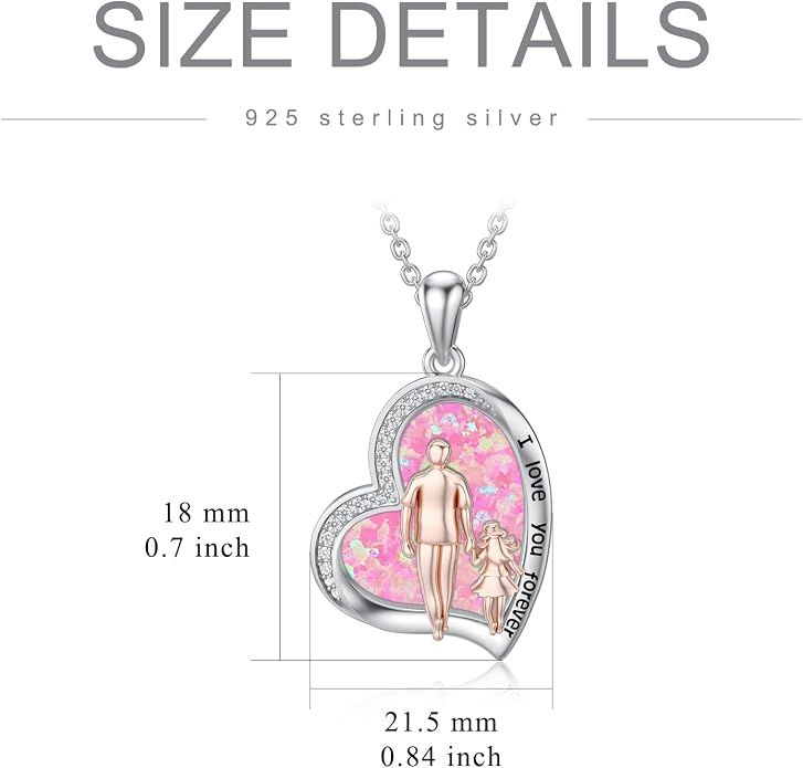 PROESS S925 Sterling Silver Daughter Heart Pendant Necklace from Dad Mom I Love You Forever Jewelry