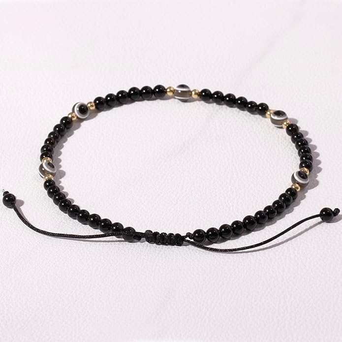 4mm Agate Beaded Anklet Evil Eye Protection Beach Foot Jewelry