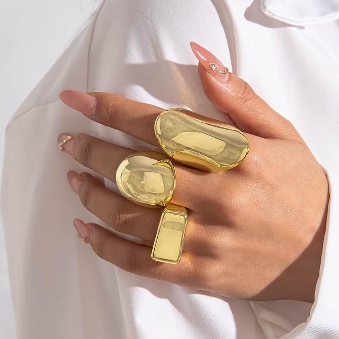 Chunky Statement Rings for Women Thick Geometric Stackable Knuckle Ring Exaggerated Large Dome Midi Aesthetic Rings Set Trendy Everyday Jewelry Gifts