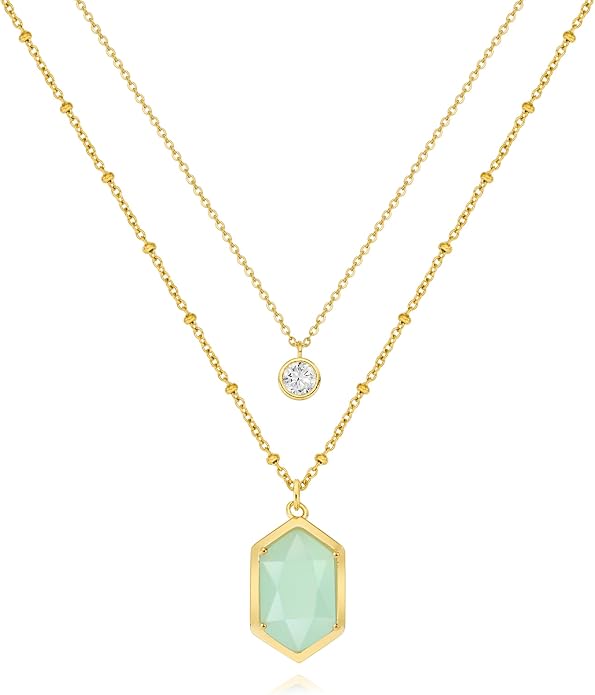 OZEL JEWELRY & GIFT Layered Gold Necklaces for Women - Crystal Colorful Delicate Cutting Pendant Necklace - 18K Gold Plated - Birthday Gifts (Made in Korea)