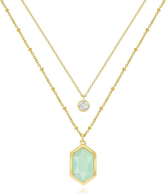 OZEL JEWELRY & GIFT Layered Gold Necklaces for Women - Crystal Colorful Delicate Cutting Pendant Necklace - 18K Gold Plated - Birthday Gifts (Made in Korea)