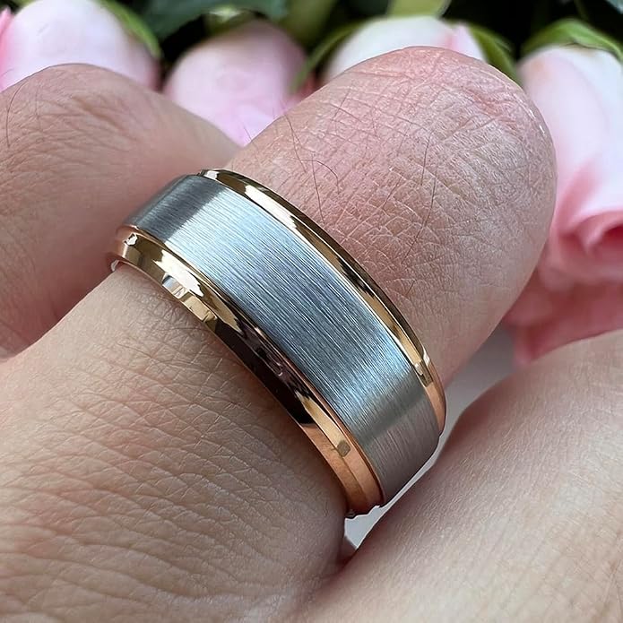 TUTISS 6mm 8mm Tungsten Rings for Men Women Fashion Engagement Wedding Bands Brushed Finish Stepped Beveled Edges Comfort Fit