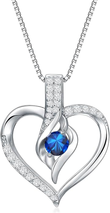 Birthstone Necklace Gifts for Women, 18K Gold-plated Sterling Silver Love Heart Necklace Durable Box Chain Women Jewelry Gifts for Her 20"