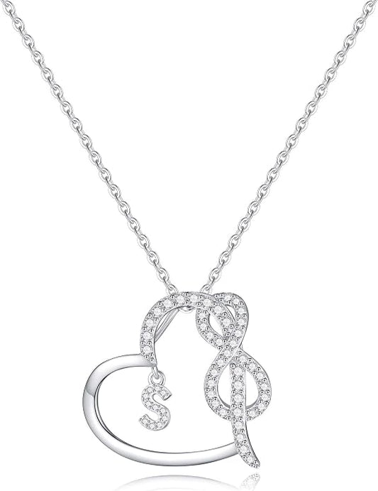 Infinity Heart Necklaces for Women, S925 Sterling Silver Initial Necklace Womens Jewelry Mothers Day Gifts Girls Valentines Gifts for Her Christmas Birthday Gifts for Women Mom Wife Girlfriend