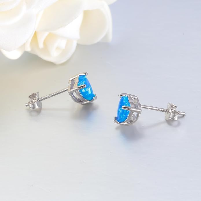 CiNily 925 Sterling Silver Stud Earrings for Women Teen, Heart Opal Stud Earrings, Dainty Cartilage Small Studs for Men, Heart Birthstone Earrings Lightweight Opal Jewelry for Mothers Day Birthday