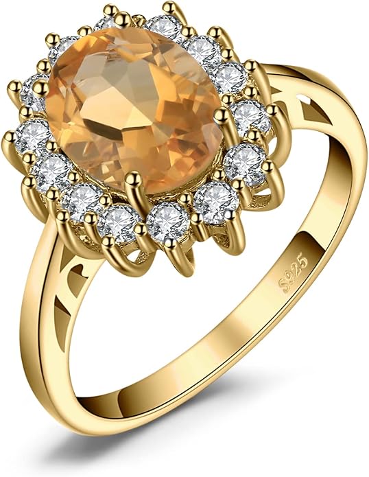 JewelryPalace Princess Diana Kate Middleton Class Gemstone Birthstone Sapphire Halo Engagement Rings for Women, Anniversary 14K White Yellow Rose Gold Plated 925 Sterling Silver Promise Rings for Her