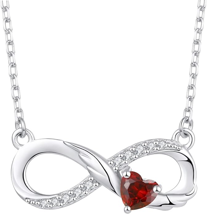 STARCHENIE Infinity Necklace 925 Sterling Silver Angel Wings Heart Birthstone Necklace for Women
