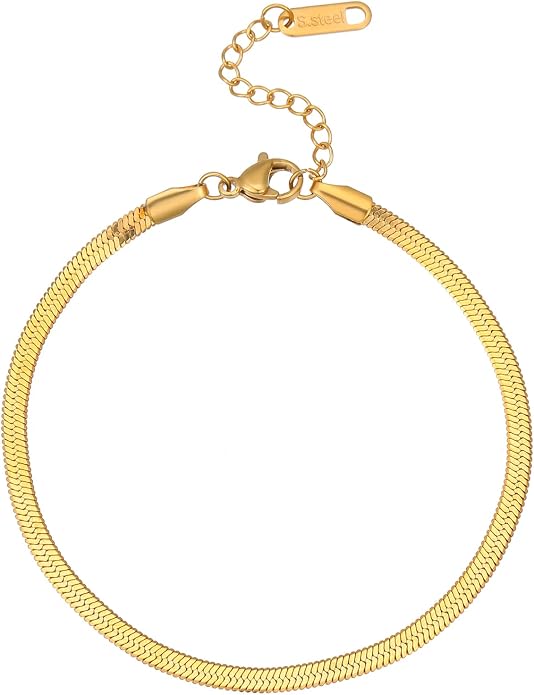 Dainty Ankle Bracelets for Women 18K Gold Plated Satellite Beaded Herringbone Lip Chain Anklets Simple Minimalist Summer Beach Foot Jewelry Christmas Gifts