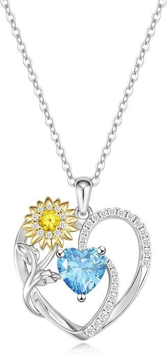 Anniversary Birthday Gifts for Women - Heart Birthstone Necklace: 925 Sterling Silver Rose/White/Yellow Gold Pendant Necklaces Gold Jewelry Gift for Wife Girlfriend Mom Daughter Grandma