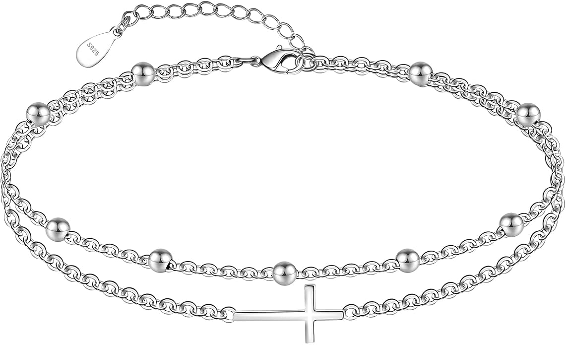 CHIC & ARTSY 925 Sterling Silver Ankle Bracelets for Women, Adjustable Layered Foot Chains with Nature & Symbol Charms, Lightweight Comfort Fit Boho Beach Everyday Jewelry