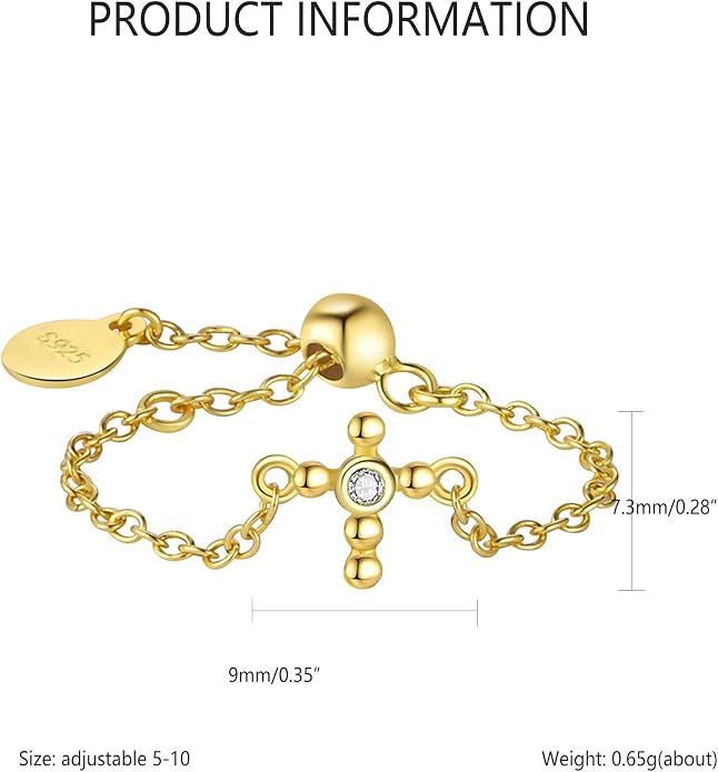 925 Sterling Silver Link Chain Fidget Rings with Dangle Bead Star for Women 14k Gold Plated Adjustable Sparkling Twist Rope Ring Stackable Line Finger Ring Jewelry Christmas Gifts for Mom