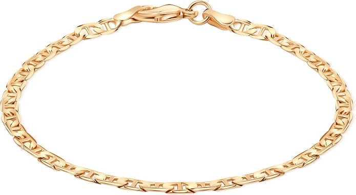 Barzel 18K Gold Plated Flat Mariner/Marina Link Chain Bracelet - Made In Brazil