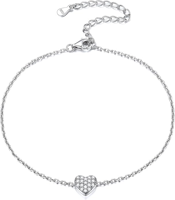 ChicSilver Personalized 925 Sterling Silver Tiny Heart/Moon/Star/Sun/Dot/Triangle Anklets Simple Dainty Foot Jewelry for Women, Silver/Gold Plated/Rose Gold Plated