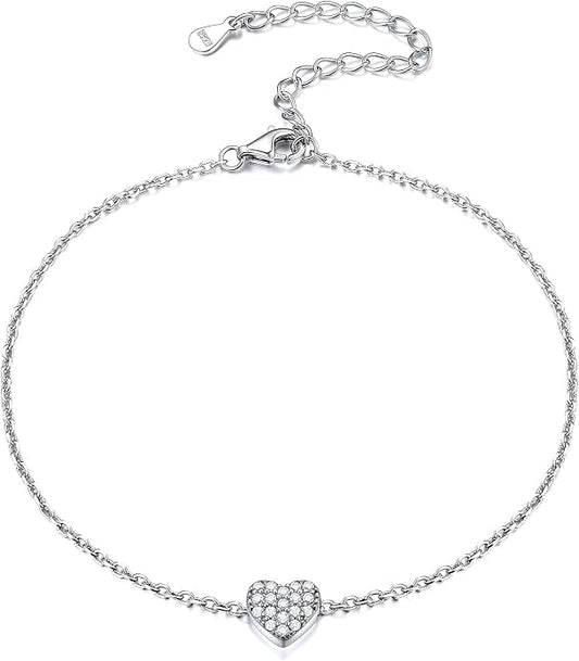 ChicSilver Personalized 925 Sterling Silver Tiny Heart/Moon/Star/Sun/Dot/Triangle Anklets Simple Dainty Foot Jewelry for Women, Silver/Gold Plated/Rose Gold Plated