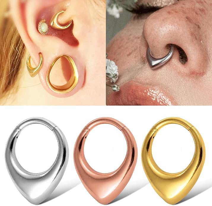 MOQIKAKA16G 8mm Septum Rings - Stainless Steel Segment Nose Rings for Women Men - Hinged Segment Nose Helix Cartilage Clicker Hoop Earrings for Daith Rook Tragus Piercing