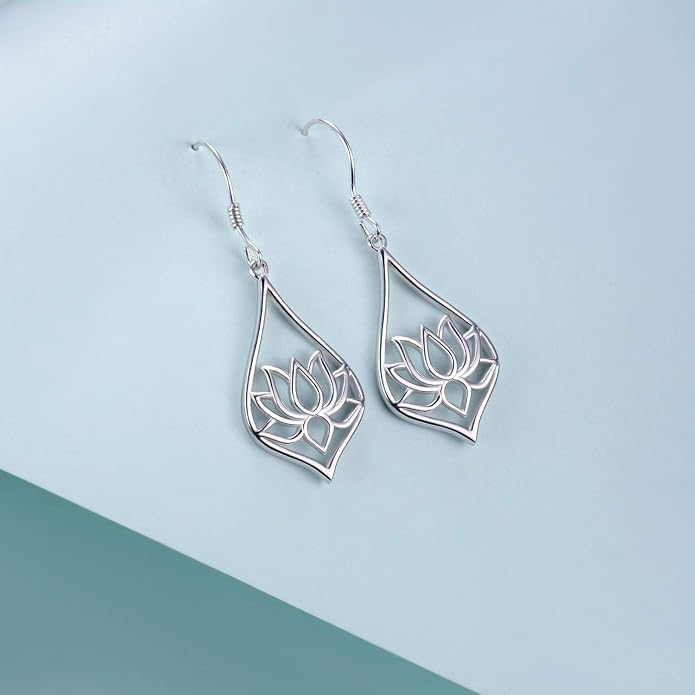 WINNICACA Sterling Silver Dangle Drop Earrings for Women Mom Flower Leverback Earrings Jewelry Christmas Anniversary Birthday Gifts