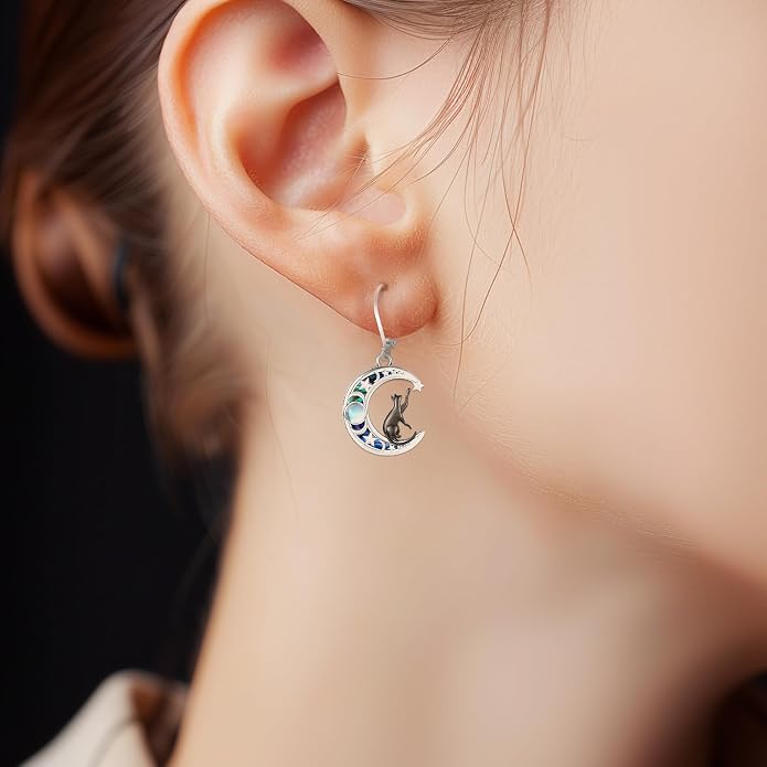 Dangle Earrings Sterling Silver Moonstone/Turquoise/CZ/Crystal Earrings for Women Tree of Life Animal Filigree Leverback Earrings Jewelry Gifts