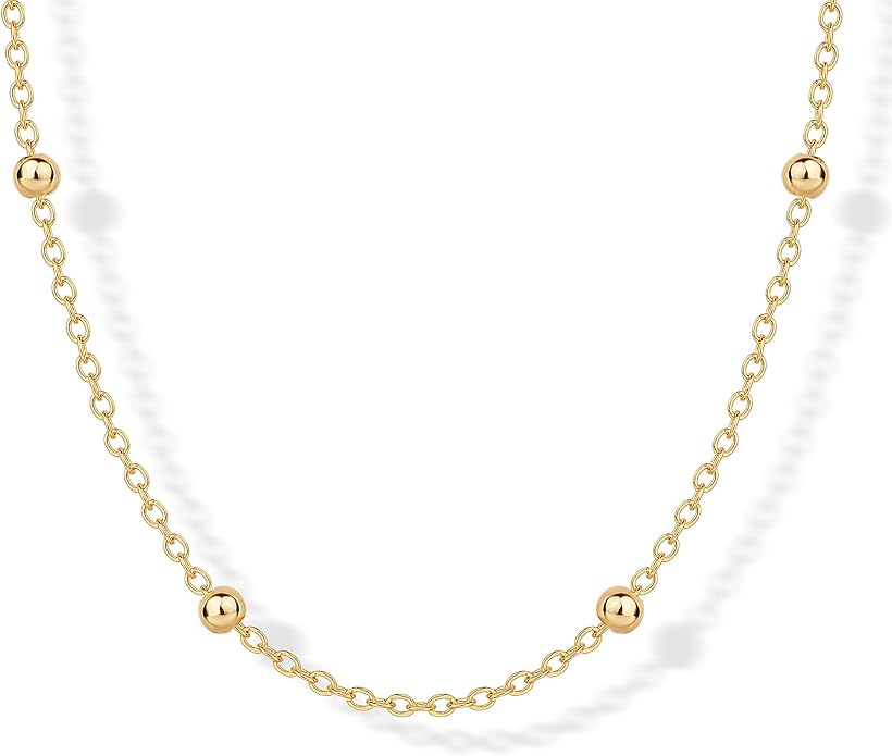 PAVOI 14K Gold Plated Small Bead Ball Chain Necklace for Women - Adjustable Dainty Gold Beaded Necklace - Trendy Choker Chain Layering Jewelry