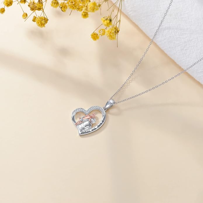 PROESS S925 Sterling Silver Daughter Heart Pendant Necklace from Dad Mom I Love You Forever Jewelry