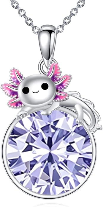 Birthstone Axolotl Necklace Sterling Silver Axolotl Pendant Cubic Zirconia Jewelry Birthday Gifts for Women Men