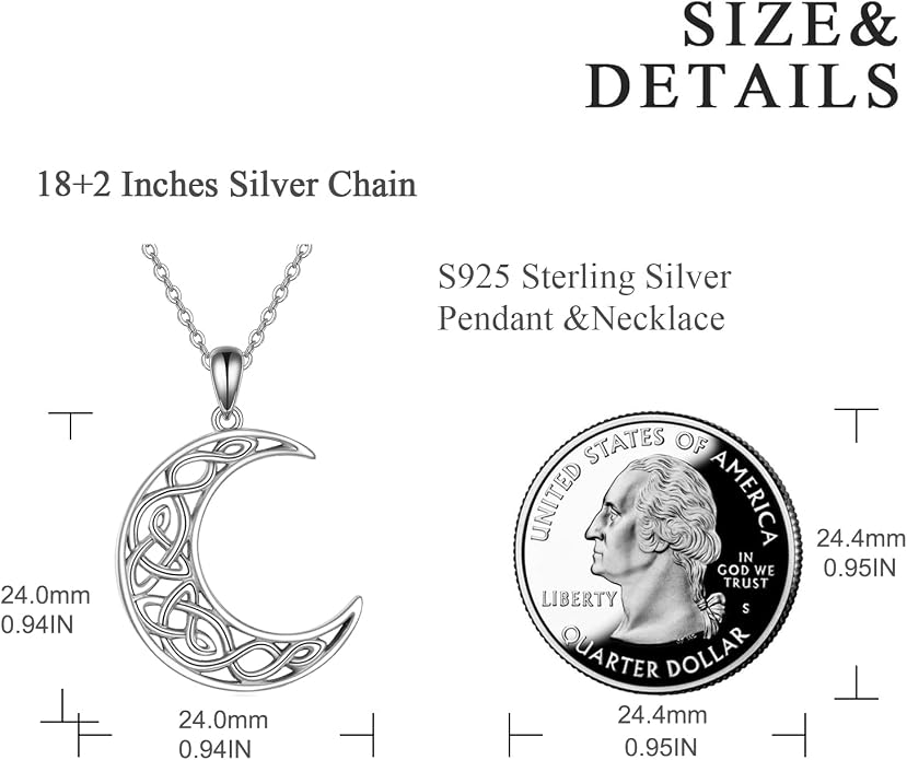 Celtic Moon Necklace for Women 925 Sterling Silver Wiccan Jewelry for Women Cross Triple Moon Viking Jewelry for Men
