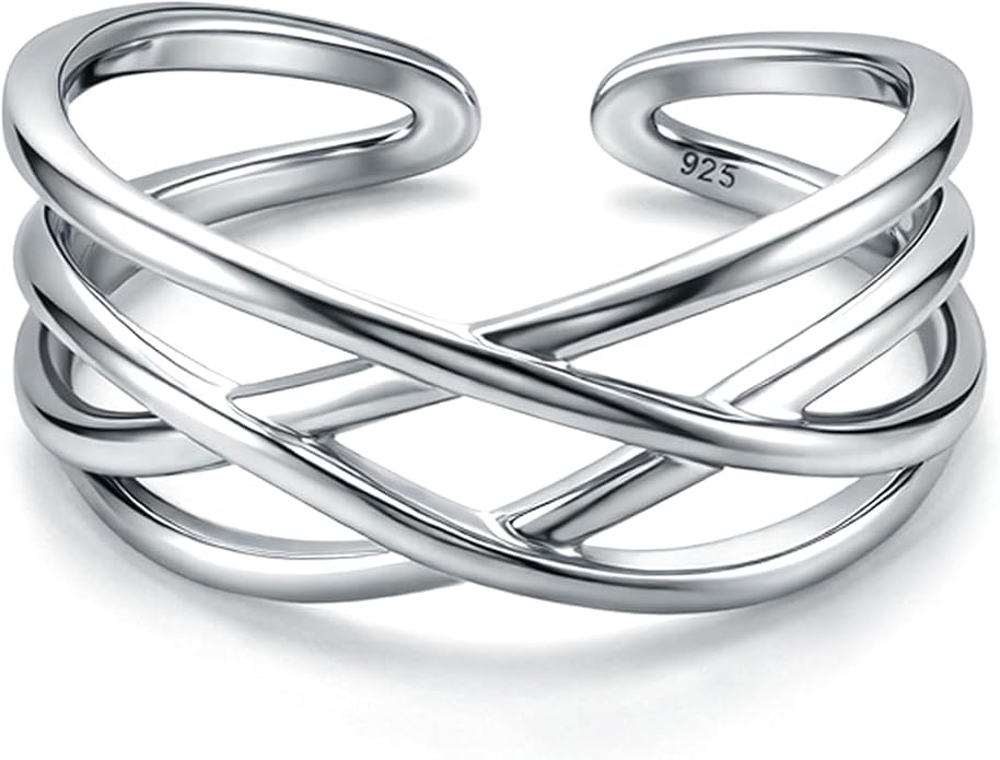 LeCalla 925 Sterling Silver Adjustable Rings for Women | Nature Inspired Leaf, Flower, Dragonfly & Criss Cross Open Rings | Minimalist Stackable Statement Finger Ring Jewelry Gifts for Women