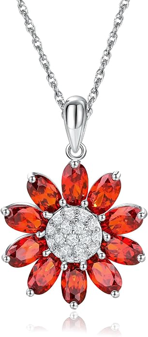 Dainty Sunflower Necklace 925 Sterling Silver Flower Pendant Necklaces for Women Birthstone Anniversary Jewelry
