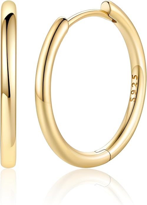 Silvora 14K Gold Plated Huggie Hoop Earrings for Women, Small Sterling Silver Hoops, Hypoallergenic Cartilage Earrings for Sensitive Ears 8/10/12/14/16/18/20MM