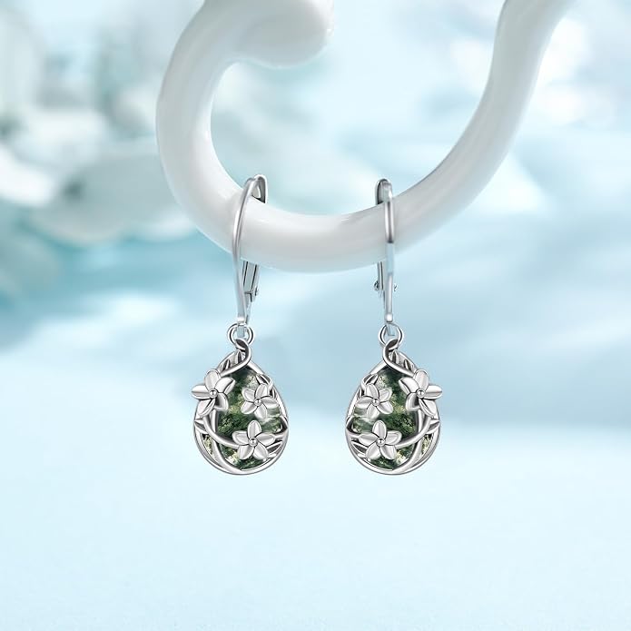 Flower Earrings 925 Sterling Silver Flower Teardrop Leverback Dangle Earrings Jewelry Gifts for Women Girls