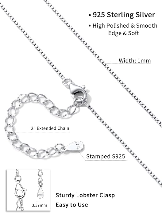 SILVERCUTE 925 Sterling Silver Necklace for Women,1mm/1.3mm/1.5mm/1.6mm Thin Silver Cable Chain/Box Chain/Rope Chain Necklace with Extension Chain,18/20/22/24/26/28/30 Inch