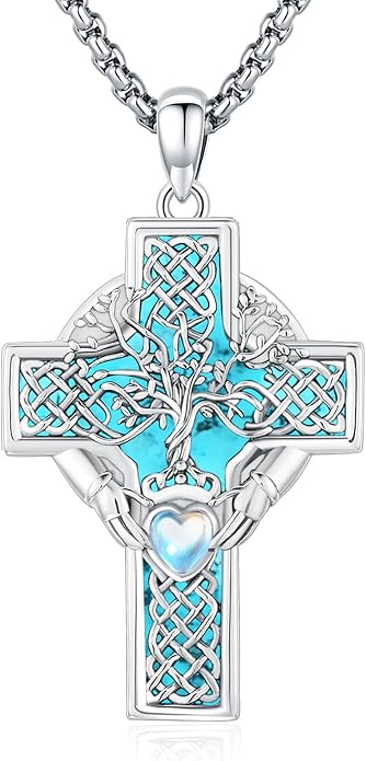 Turquoise Jewelry for Women Men 925 Sterling Silver Pendant Urn Necklaces for Ashes Picture Locket Necklace Thor Hammer Yggdrasil Virgen De Guadalupe St Michael Christopher Judas Witches Knot Necklace