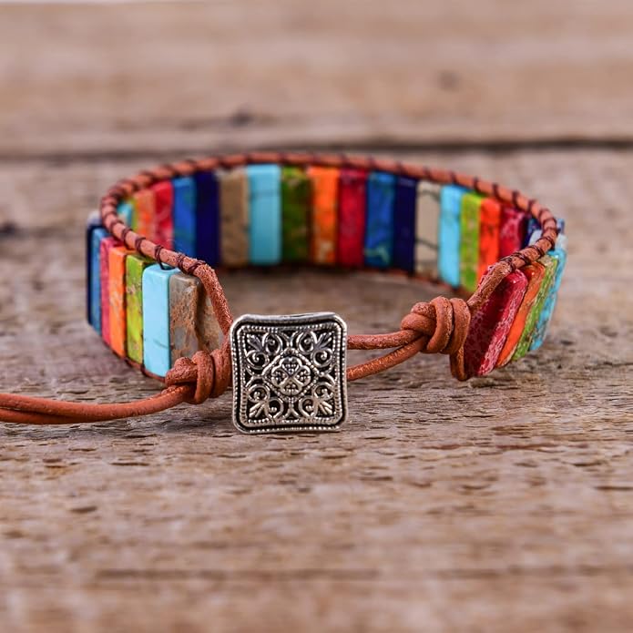 YGLINE Boho Handmade Wrap Leather Tube Crystal Stone Bracelet for Women