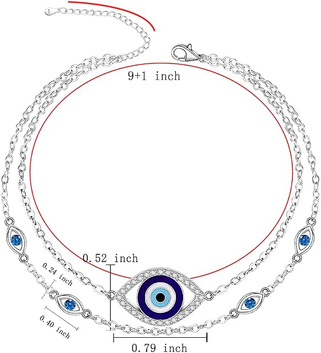 Evil Eye Anklet Sterling Silver Infinity Lotus Flower Evil Eye Anklets for Women Ankle Bracelets Turkish Blue Eyes Protection Chain Jewelry