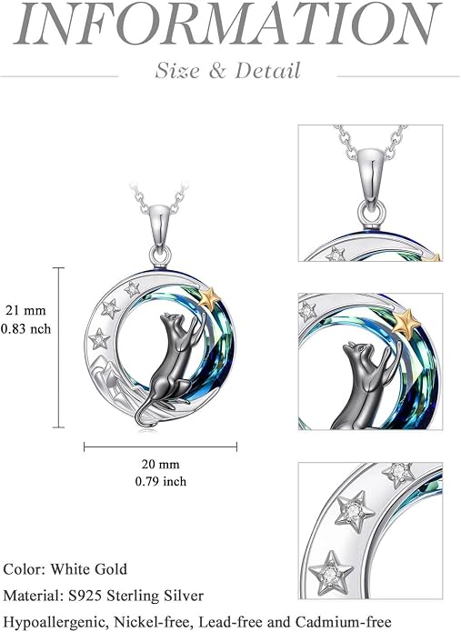 TOUPOP Cat Necklace Gifts for Women Sterling Silver Celtic Mounatin Moon Pendant with Blue Crystal Birthday Christmas Jewelry Gifts for Women