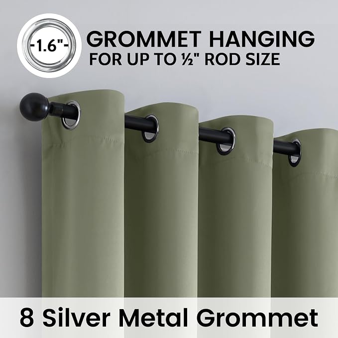 SimpleHome Light Sage 100% Blackout Curtains Room Darkening Living Room 84 | Curtains for Bedroom,Thermal Insulated Grommet Window Drapes,Curtains for Living Room with Black Back,52 x 84 Inch,2 Panels
