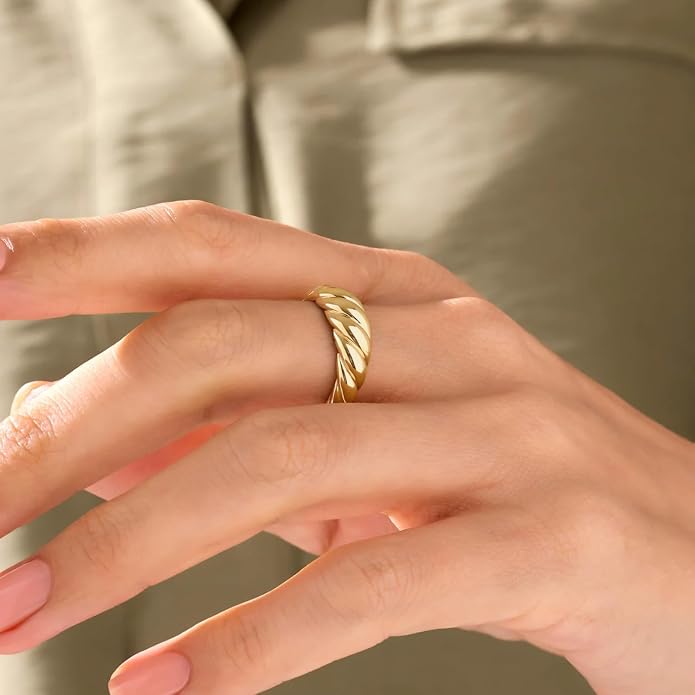 Gold Silver Rings Set for Women Chunky Statement Rings ZC Dome Evil Eye Croissant ring Thick 18K Gold Plated Band Rings