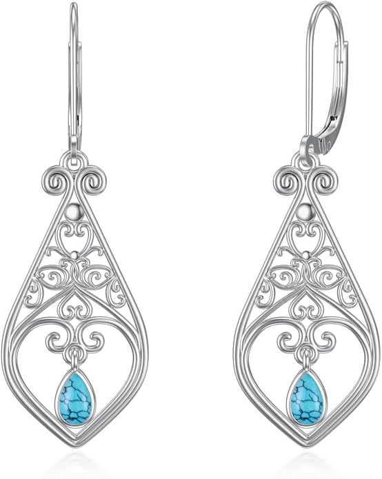 VONALA Dangle Earrings 925 Sterling Silver Opal Larimar Lapis Sapphire Turquoise Moss Agate Crystal Dangling Earrings Jewelry Gift for Women