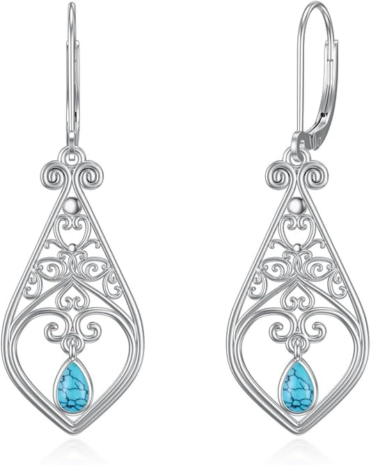 VONALA Dangle Earrings 925 Sterling Silver Opal Larimar Lapis Sapphire Turquoise Moss Agate Crystal Dangling Earrings Jewelry Gift for Women