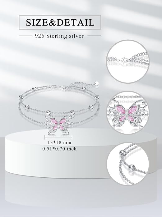 Ankle/Bracelet for Women Sterling Silver Sea Turtle/Butterfly/Mustard Seed/Sister/Sunflower/Elephant Gifts for Birthday Summer Beach Jewelry for Mom Wife Daughter Friend