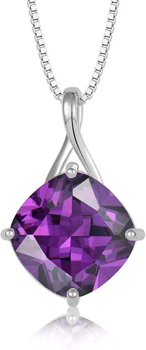 Square Cut Birthstone Necklace for Women Hypoallerg 925 Sterling Silver Cubic Zirconia Necklace Simple Jewelry for Her