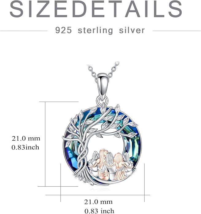 Sisters Necklace Sterling Silver Always My Sister Forever My Friend Jewelry Tree of Life Palm Trees Necklace for Women Female Friendship Jewelry