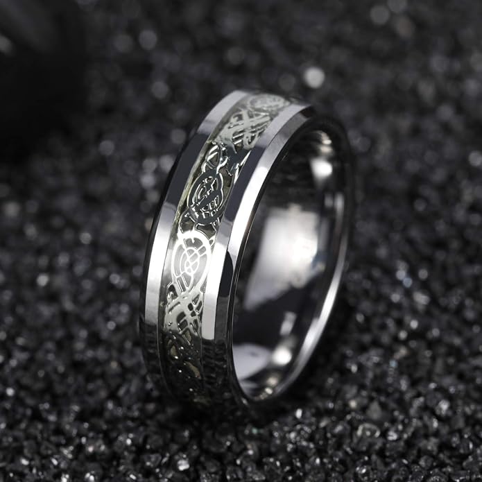 Frank S.Burton 6mm 8mm Celtic Tungsten Rings for Men Women Dragon Design Tungsten Carbide Wedding Band Comfort Fit Size 4-13