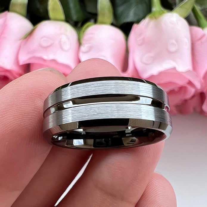 TUTISS 6mm 8mm Silver/Black/Blue/Gunmetal/Gold/Rose Gold Tungsten Rings for Men Women Fashion Engagement Wedding Bands Matte Finish Beveled Edges Comfort Fit
