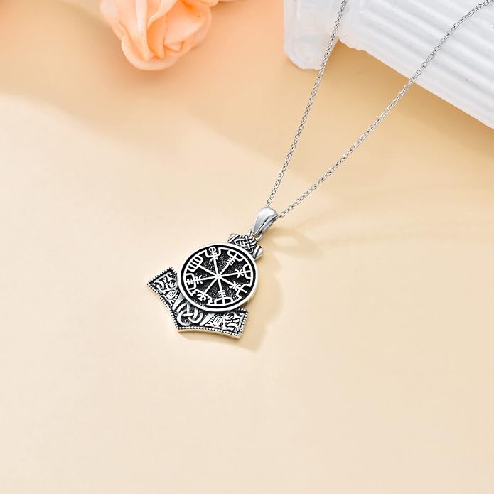 Valknut Viking Necklace 925 Sterling Silver Odin Knot Pendant Necklace Celtic Nordic Pagan Jewelry Gifts for Men Women 18+2"