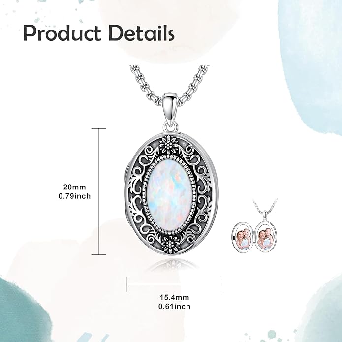 PELOVNY Locket Necklace That Holds Pictures 925 Sterling Silver Photo Locket Pendant Birthday Christmas Memorial Jewelry Gifts for Women Men