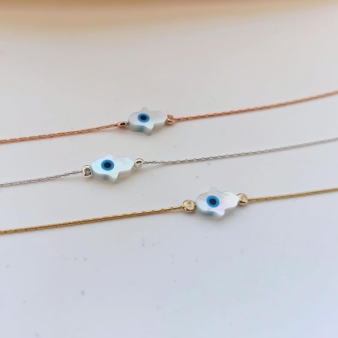 Minimalist Evil Eye Charm Bracelet – Handmade Delicate Good Luck Jewelry for Women – Adjustable 6.5” + 1” Extender