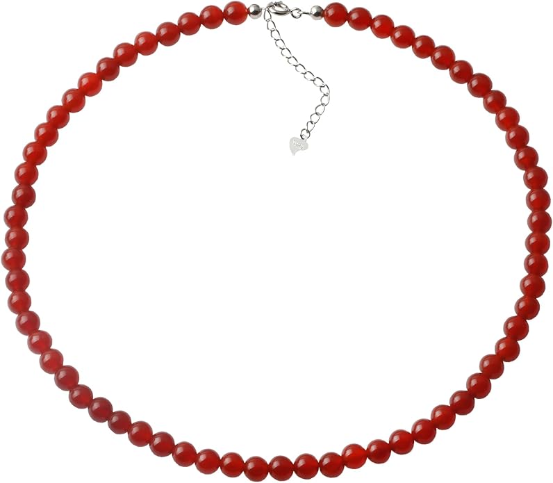 Kakikaki Natural Agate Choker Necklace Sterling Silver Round Beads Strand Necklace for Women