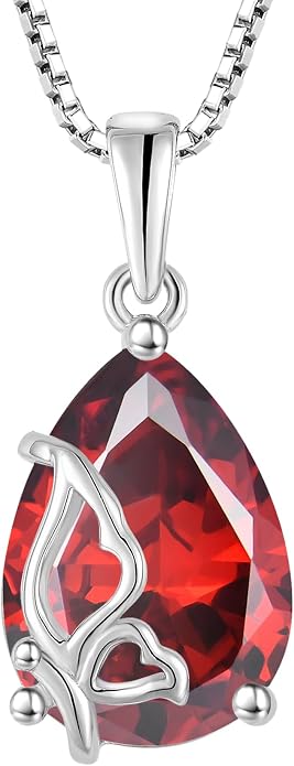 Teardrop Necklace 925 Sterling Silver Butterfly Pendant Necklace Birthstone Jewelry for Women